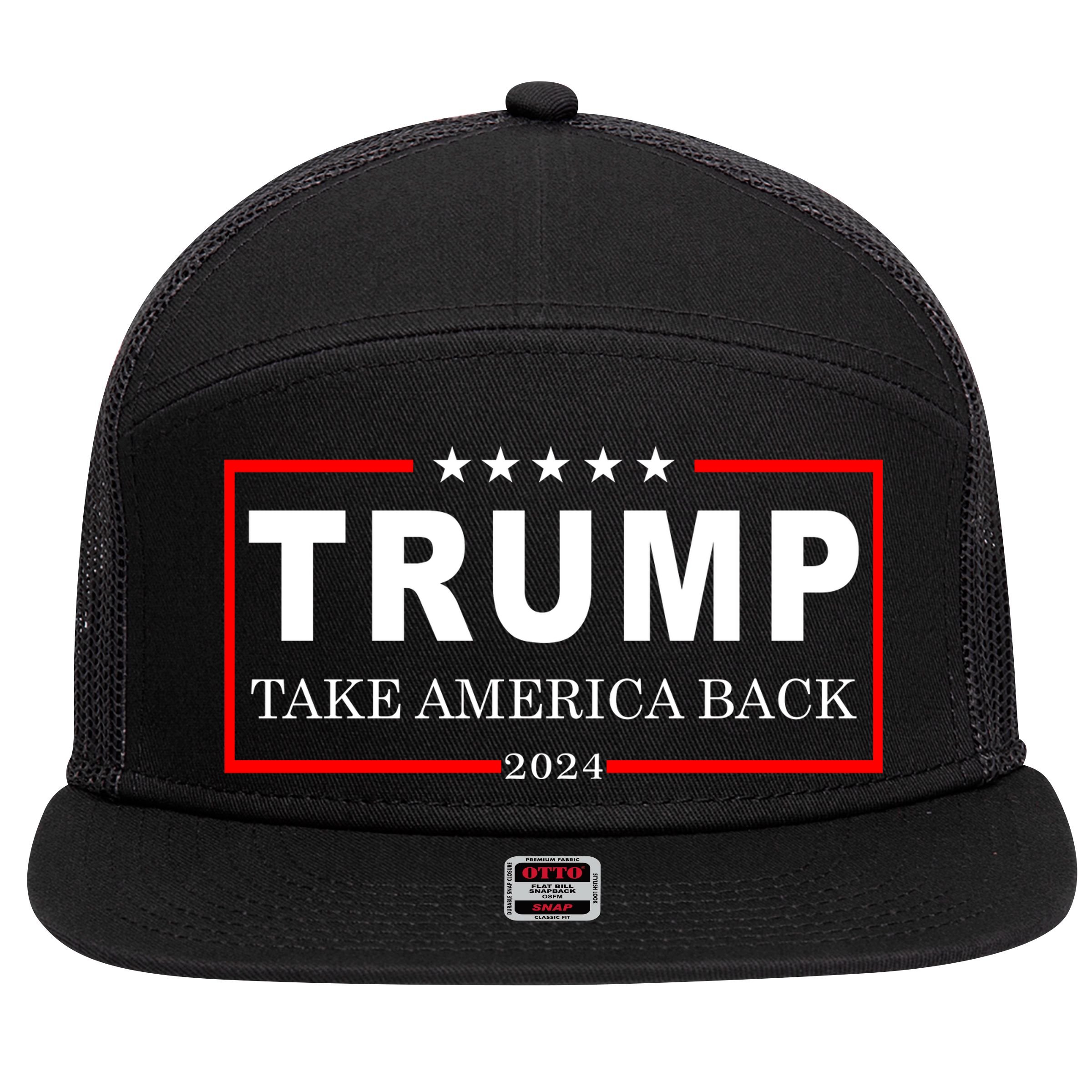Donald Trump 2024 Take America Back USA United States 7 Panel Mesh Trucker Snapback Hat
