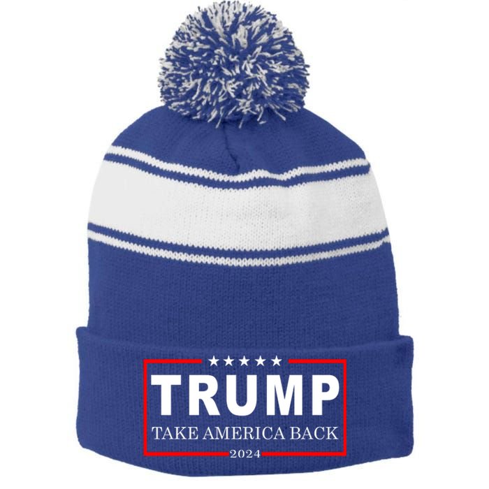 Donald Trump 2024 Take America Back USA United States Stripe Pom Pom Beanie