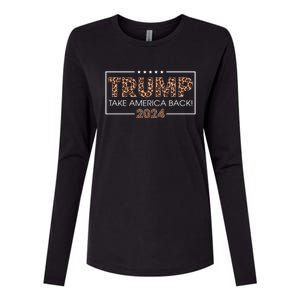 Donald Trump 2024 Gift Take America Back Leopard Print Gift Women Womens Cotton Relaxed Long Sleeve T-Shirt