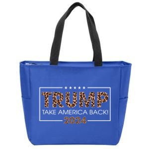 Donald Trump 2024 Gift Take America Back Leopard Print Gift Women Zip Tote Bag