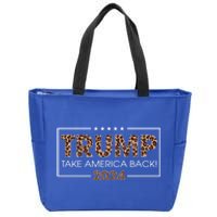 Donald Trump 2024 Gift Take America Back Leopard Print Gift Women Zip Tote Bag