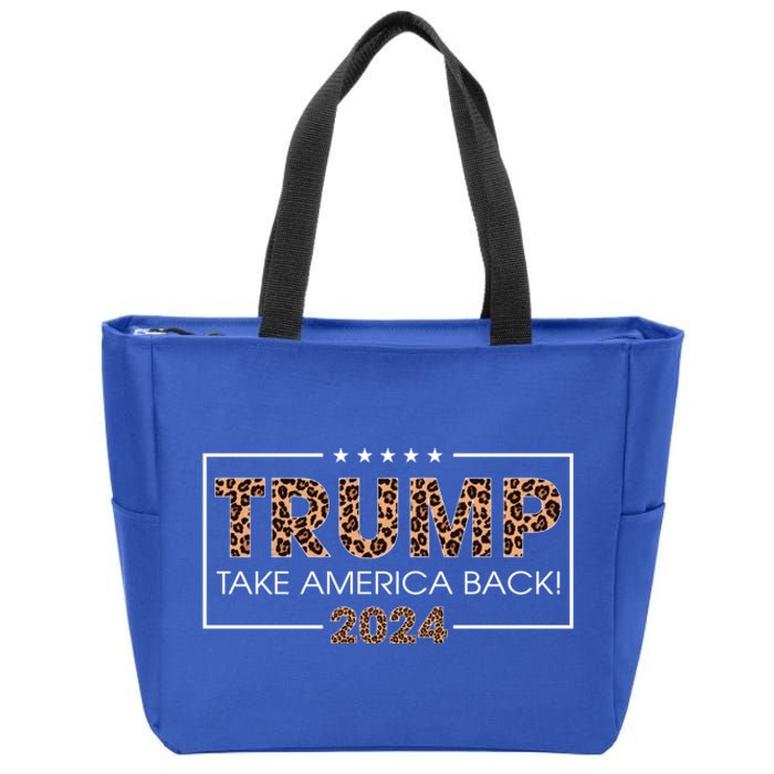 Donald Trump 2024 Gift Take America Back Leopard Print Gift Women Zip Tote Bag