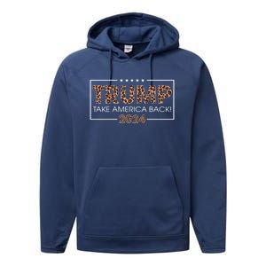 Donald Trump 2024 Gift Take America Back Leopard Print Gift Women Performance Fleece Hoodie