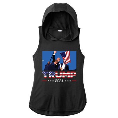 Donald Trump 2024 Survived Shot At Election Rally Ladies PosiCharge Tri-Blend Wicking Draft Hoodie Tank