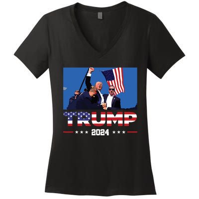 Donald Trump 2024 Survived Shot At Election Rally Women's V-Neck T-Shirt