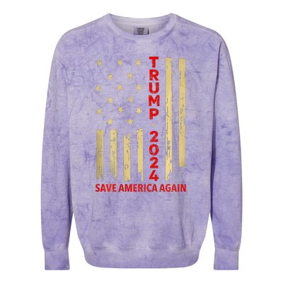 Donald Trump 2024 Save America Again Colorblast Crewneck Sweatshirt