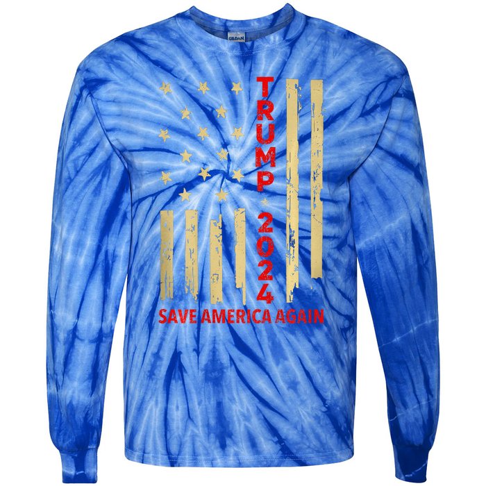 Donald Trump 2024 Save America Again Tie-Dye Long Sleeve Shirt