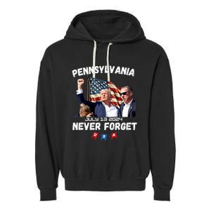 Donald Trump 2024 Election Gifts For Patriotics Butler Pennsylvania Never Forget Garment-Dyed Fleece Hoodie