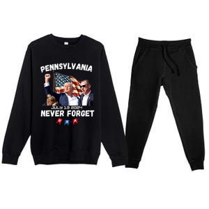 Donald Trump 2024 Election Gifts For Patriotics Butler Pennsylvania Never Forget Premium Crewneck Sweatsuit Set