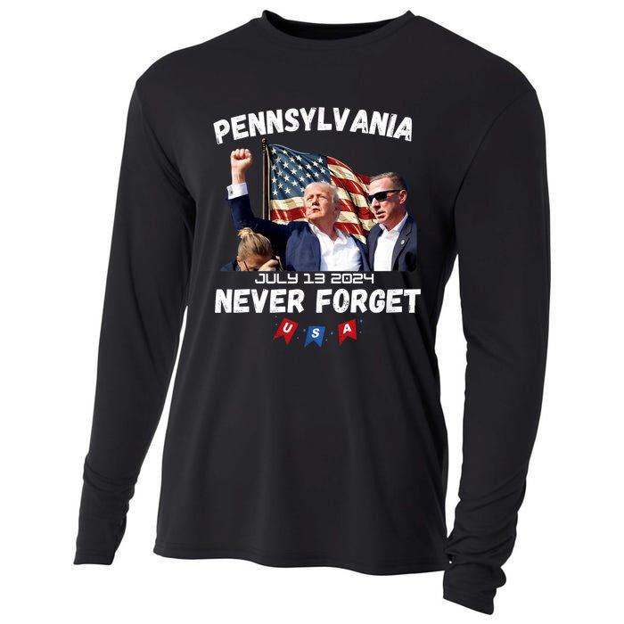 Donald Trump 2024 Election Gifts For Patriotics Butler Pennsylvania Never Forget Cooling Performance Long Sleeve Crew