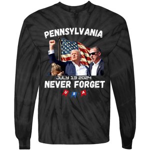 Donald Trump 2024 Election Gifts For Patriotics Butler Pennsylvania Never Forget Tie-Dye Long Sleeve Shirt