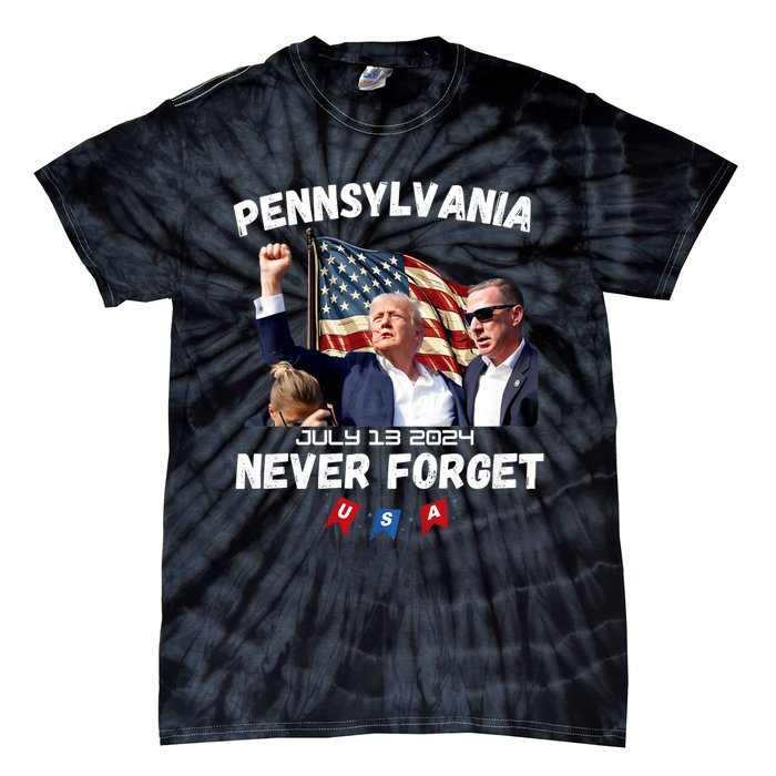 Donald Trump 2024 Election Gifts For Patriotics Butler Pennsylvania Never Forget Tie-Dye T-Shirt