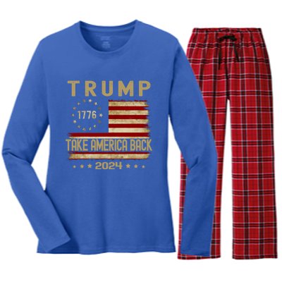 Donald Trump 2024 Take America Back Election The Return Funny Gift Women's Long Sleeve Flannel Pajama Set 