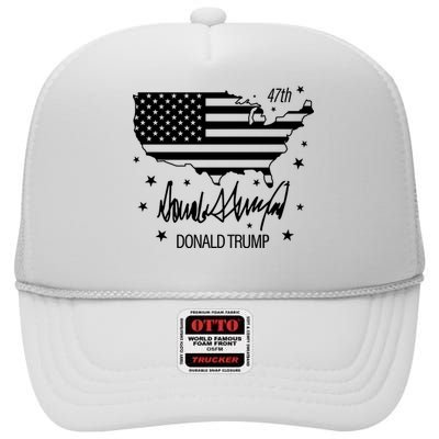 Donald Trump 47th President American High Crown Mesh Back Trucker Hat