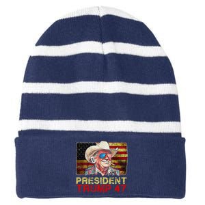 Donald Trump 47 Usa President 2024 Trump 47 President Striped Beanie with Solid Band