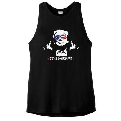 Donald Trump 45 47 Fist Pump Middle Finger You Missed 2024 Ladies PosiCharge Tri-Blend Wicking Tank