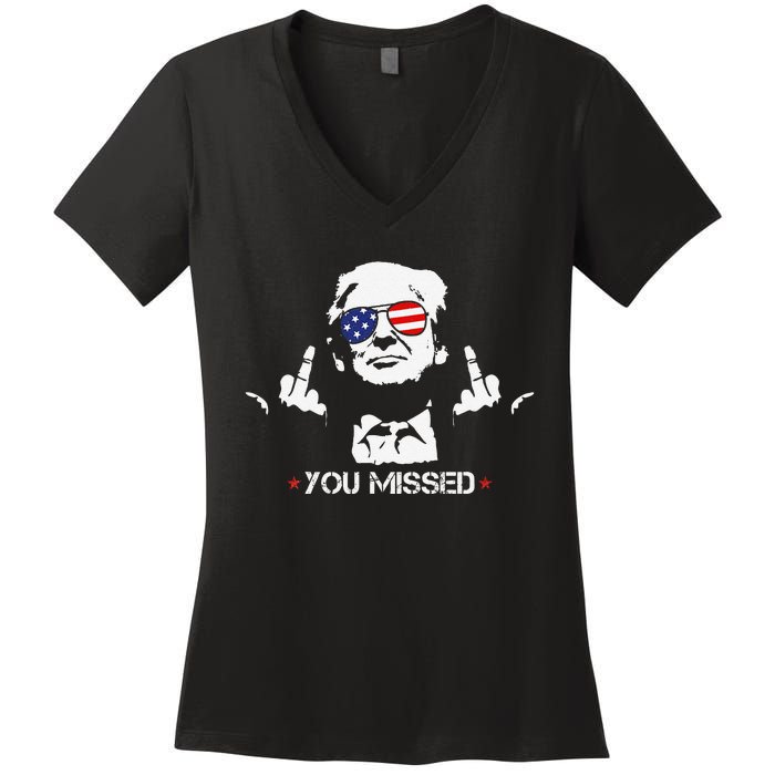 Donald Trump 45 47 Fist Pump Middle Finger You Missed 2024 Women's V-Neck T-Shirt