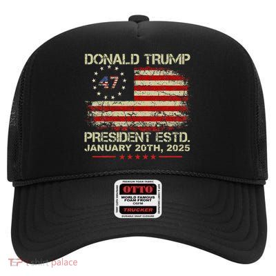 Donald Trump 47th President Inauguration 2025 High Crown Mesh Back Trucker Hat