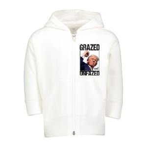 Donald Trump 45 47 Fist Pump Fight Grazed And Unfazed 2024 Toddler Zip Fleece Hoodie