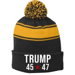 Donald Trump 45 47th President Stripe Pom Pom Beanie