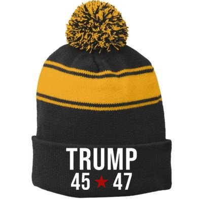 Donald Trump 45 47th President Stripe Pom Pom Beanie