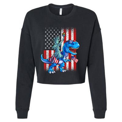 Dinosaur TRex 4th Of July Dino Boy Men American USA Flag Cropped Pullover Crew