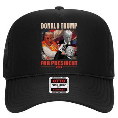 Donald Trump 47th President Elected Inauguration Day 2025 High Crown Mesh Back Trucker Hat