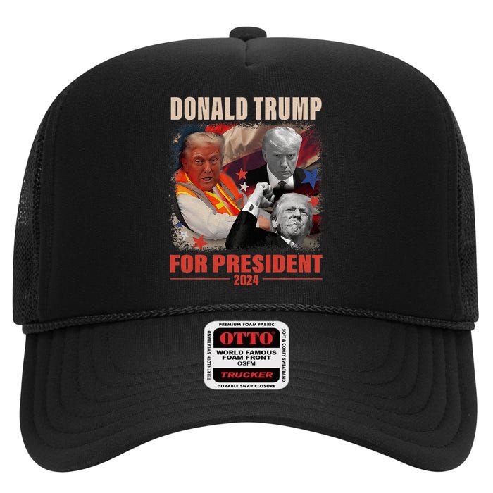 Donald Trump 47th President Elected Inauguration Day 2025 High Crown Mesh Back Trucker Hat