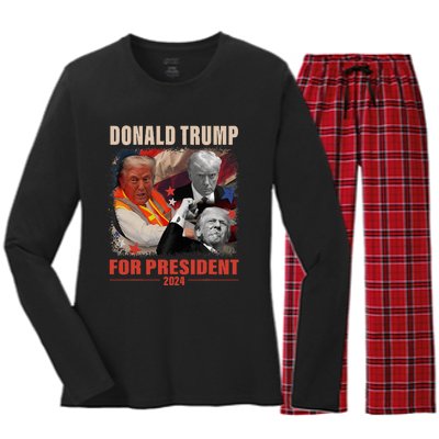 Donald Trump 47th President Elected Inauguration Day 2025 Women's Long Sleeve Flannel Pajama Set 