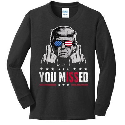 Donald Trump 45 47 Fist Pump Middle Finger You Missed 2024 Kids Long Sleeve Shirt