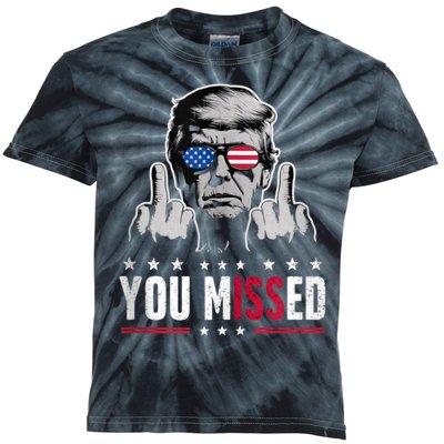 Donald Trump 45 47 Fist Pump Middle Finger You Missed 2024 Kids Tie-Dye T-Shirt