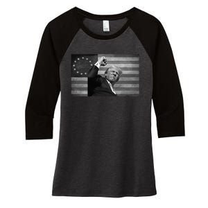 Donald Trump Assassination Attempt Us Flag Women's Tri-Blend 3/4-Sleeve Raglan Shirt