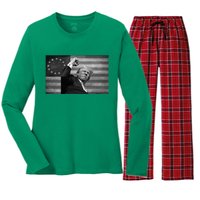 Donald Trump Assassination Attempt Us Flag Women's Long Sleeve Flannel Pajama Set 