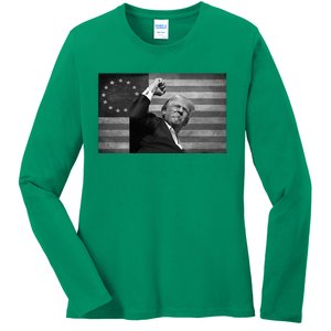 Donald Trump Assassination Attempt Us Flag Ladies Long Sleeve Shirt