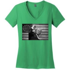 Donald Trump Assassination Attempt Us Flag Women's V-Neck T-Shirt