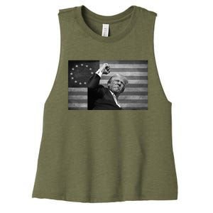 Donald Trump Assassination Attempt Us Flag Women's Racerback Cropped Tank