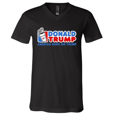 Donald Trump America Runs On Trump V-Neck T-Shirt