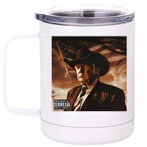 Donald Trump Album Cover Southern Trump Wearing Cow Hat 12 oz Stainless Steel Tumbler Cup