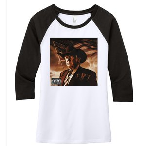 Donald Trump Album Cover Southern Trump Wearing Cow Hat Women's Tri-Blend 3/4-Sleeve Raglan Shirt