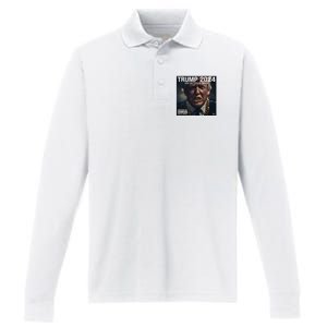 Donald Trump Album Cover Ultra Maga Trump Revenge 2024 Performance Long Sleeve Polo