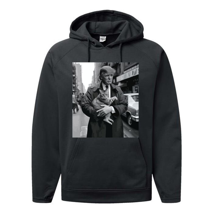 Donald Trump And Cat In Nyc Performance Fleece Hoodie