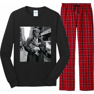 Donald Trump And Cat In Nyc Long Sleeve Pajama Set