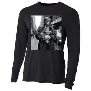 Donald Trump And Cat In Nyc Cooling Performance Long Sleeve Crew