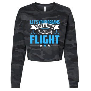 Dreams Take A High Flight Pilots Airplane Aviation Graphic Great Gift Cropped Pullover Crew