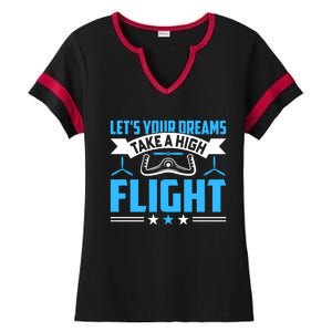 Dreams Take A High Flight Pilots Airplane Aviation Graphic Great Gift Ladies Halftime Notch Neck Tee