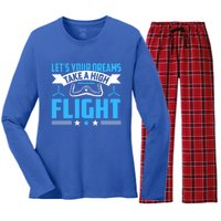 Dreams Take A High Flight Pilots Airplane Aviation Graphic Great Gift Women's Long Sleeve Flannel Pajama Set 