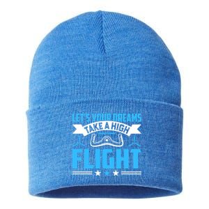 Dreams Take A High Flight Pilots Airplane Aviation Graphic Great Gift Sustainable Knit Beanie