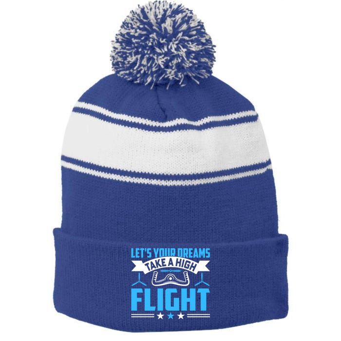 Dreams Take A High Flight Pilots Airplane Aviation Graphic Great Gift Stripe Pom Pom Beanie