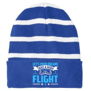 Dreams Take A High Flight Pilots Airplane Aviation Graphic Great Gift Striped Beanie with Solid Band