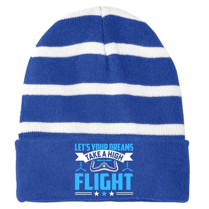 Dreams Take A High Flight Pilots Airplane Aviation Graphic Great Gift Striped Beanie with Solid Band